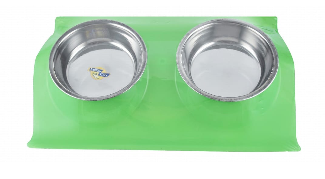 Stainless Dual Bowl With Green Base Small - Tailix