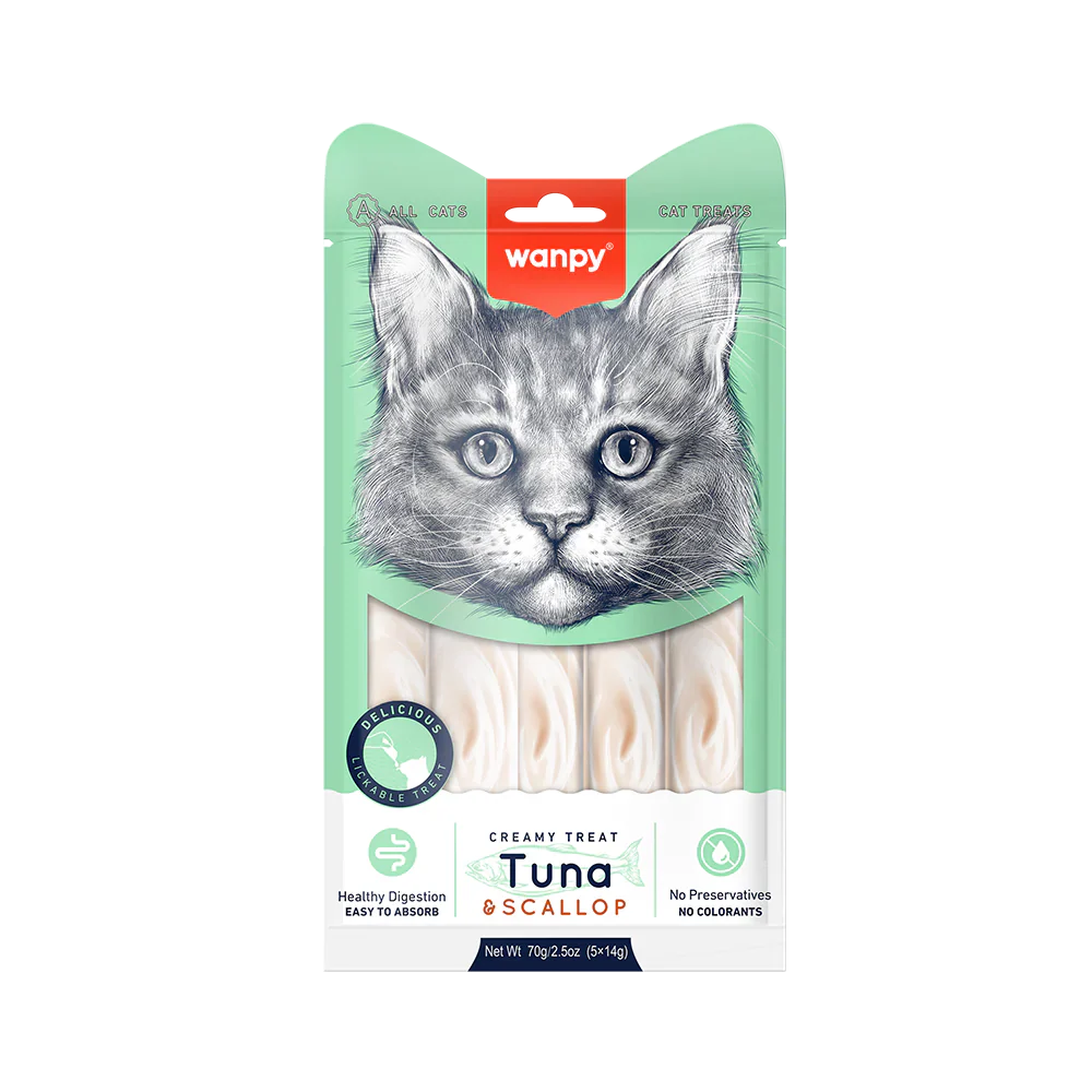Wanpy Creamy Cat Treats Tuna&Scallop 5 Sachets x 14g - Tailix