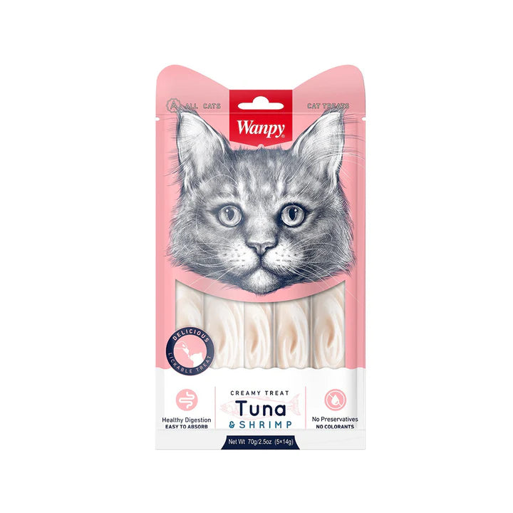 Wanpy Creamy Cat Treats Tuna&Shrimp 5 Sachets x 14g - Tailix