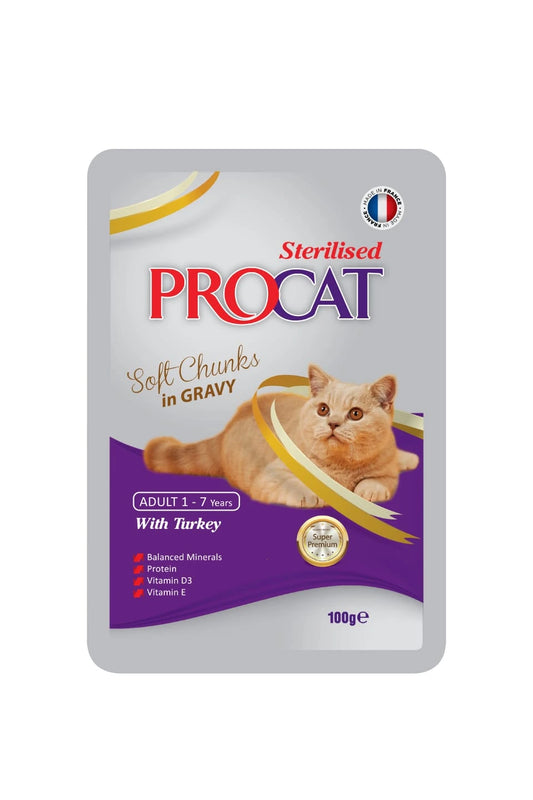 Procat Wet Food Sterilised Turkey Pouch 100g - Tailix