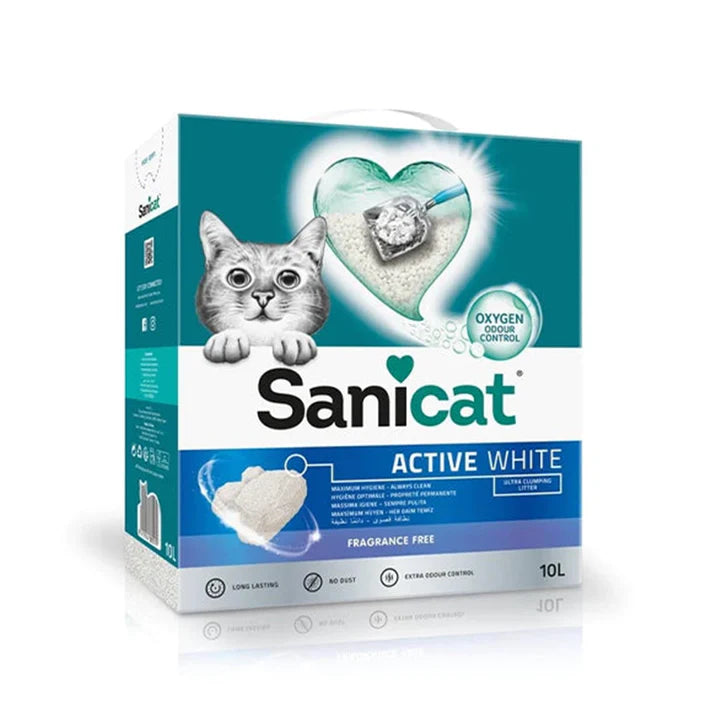 Sanicat Clumping Cat Litter Active White Fragrance Free 10L - Tailix