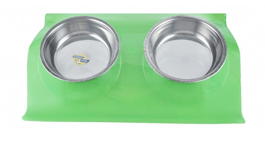 Stainless Dual Bowl With Green Base Small - Tailix