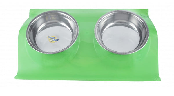Stainless Dual Bowl With Green Base Small - Tailix