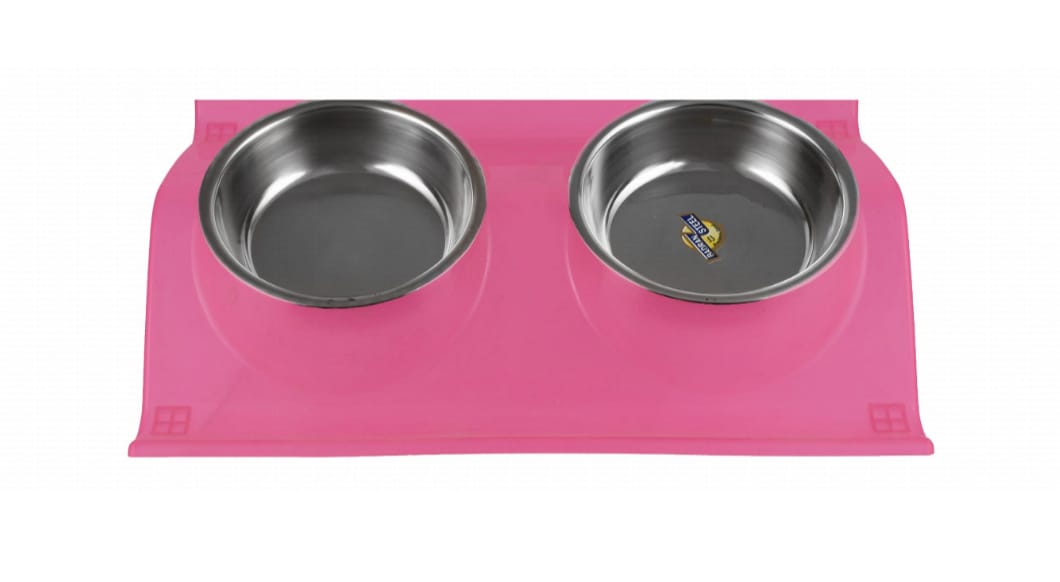 Stainless Dual Bowl With Pink Base Small - Tailix