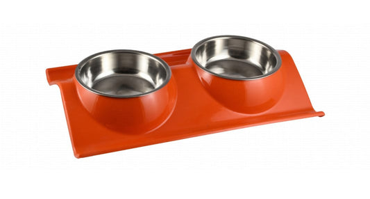 Stainless Dual Bowl With Red Base Small - Tailix