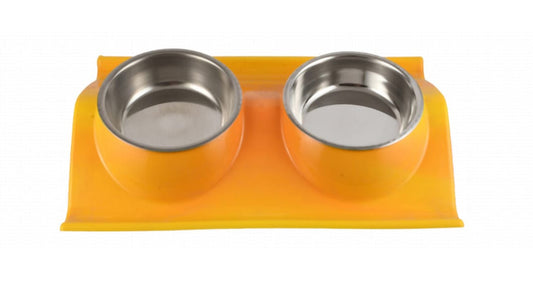 Stainless Dual Bowl With Yellow Base Small - Tailix