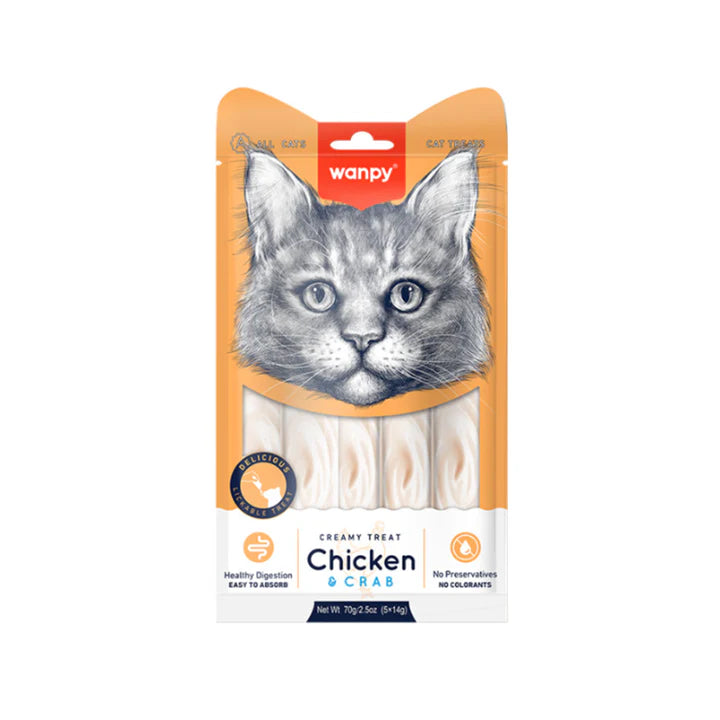 Wanpy Creamy Cat Treats Chicken&Crab 5 Sachets x 14g - Tailix