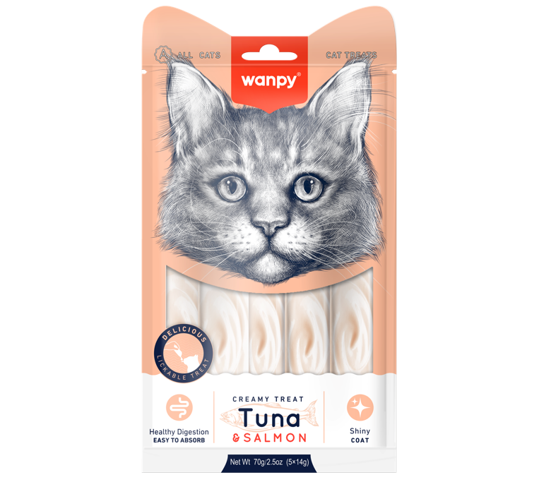 Wanpy Creamy Cat Treats Tuna&Salmon 5 Sachets x 14g - Tailix