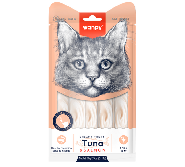 Wanpy Creamy Cat Treats Tuna&Salmon 5 Sachets x 14g - Tailix