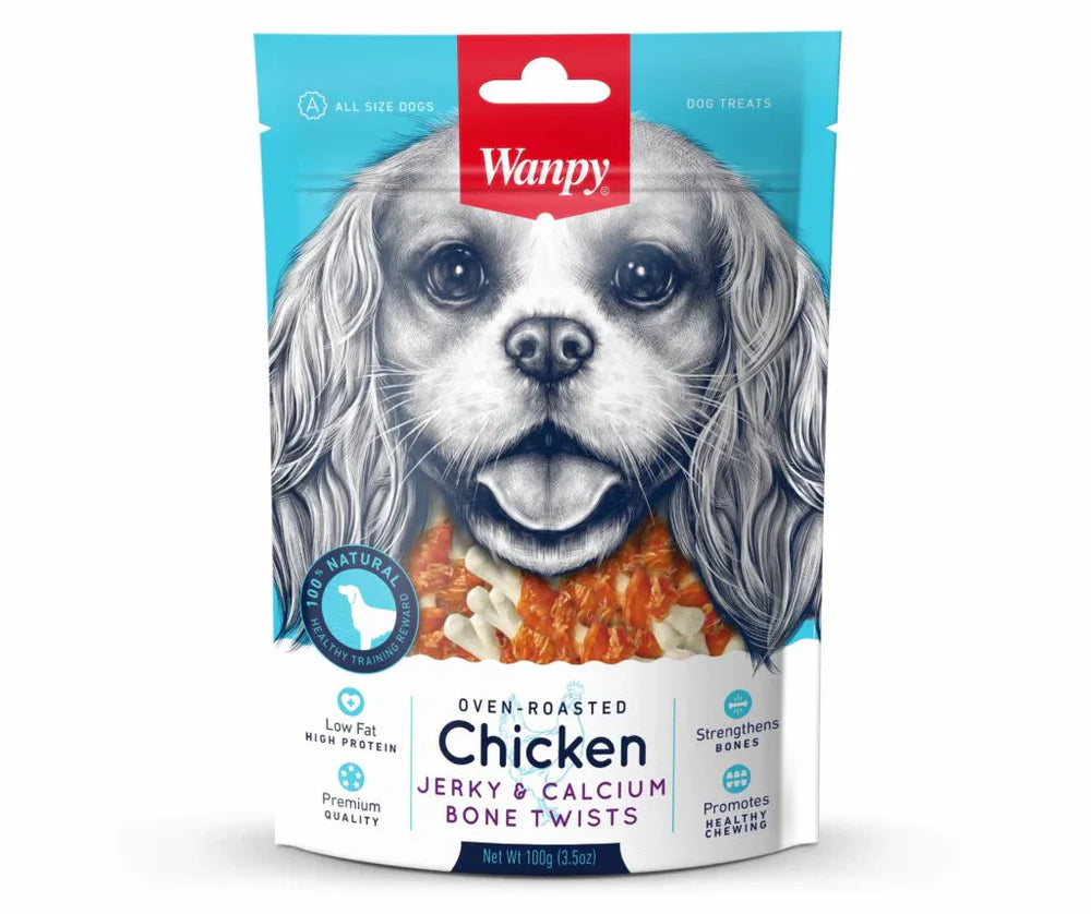 Wanpy Dog Treats Jerky&Calcium Bone Twists Chicken 100g - Tailix