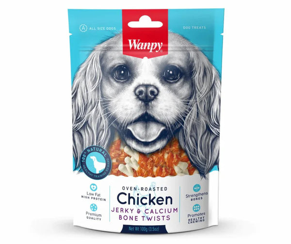 Wanpy Dog Treats Jerky&Calcium Bone Twists Chicken 100g - Tailix