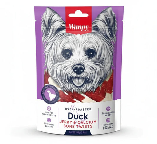 Wanpy Dog Treats Jerky&Calcium Bone Twists Duck 100g - Tailix