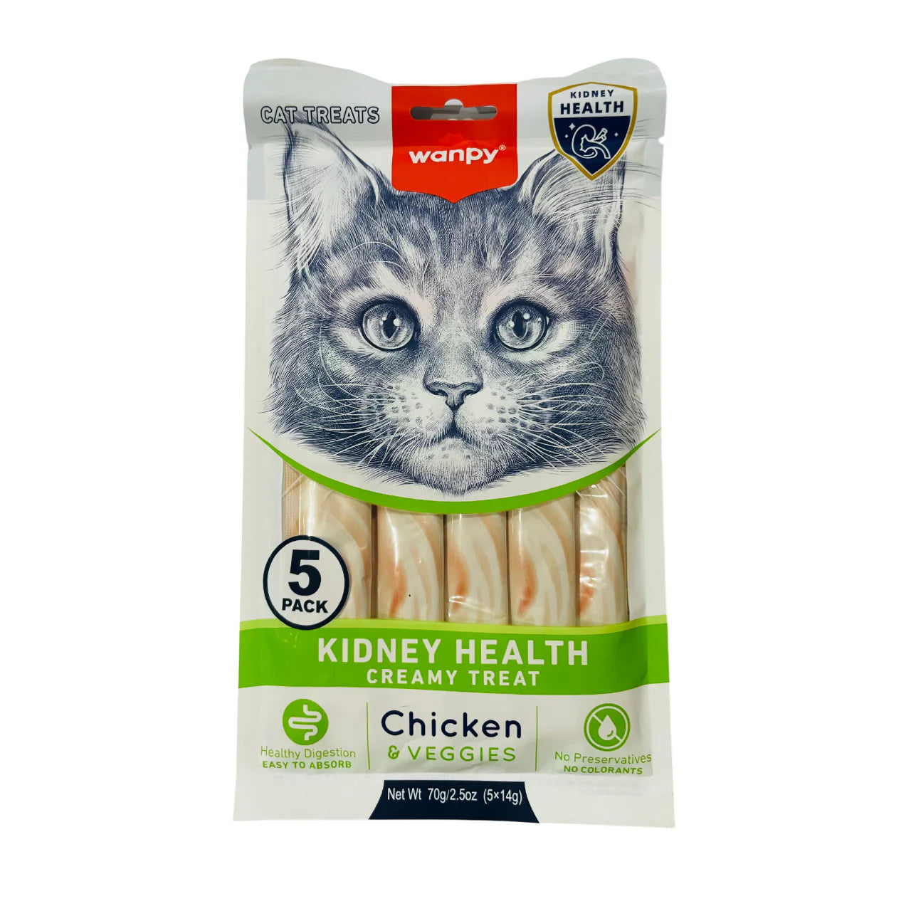 Wanpy Kidney Health Creamy Cat Treats Chicken&Veggies 5 Sachets x 14g - Tailix