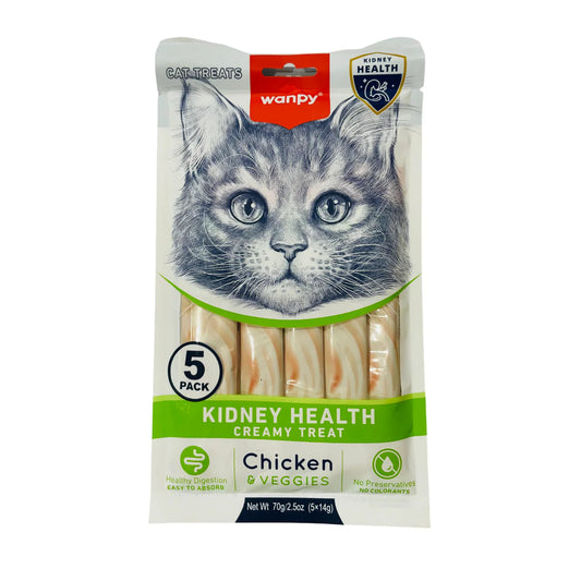 Wanpy Kidney Health Creamy Cat Treats Chicken&Veggies 5 Sachets x 14g - Tailix