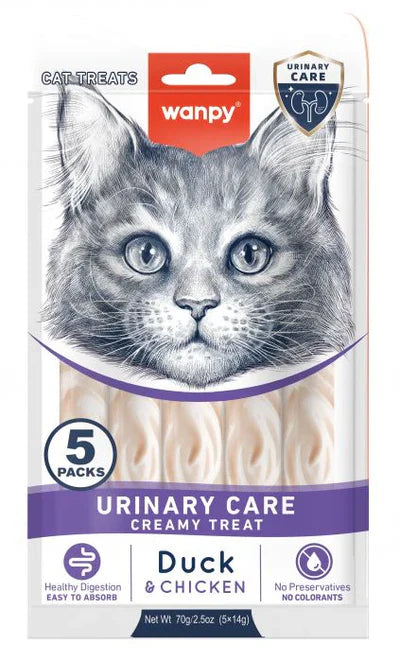 Wanpy Urinary Care Creamy Cat Treats Duck&Chicken 5 Sachets x 14g - Tailix